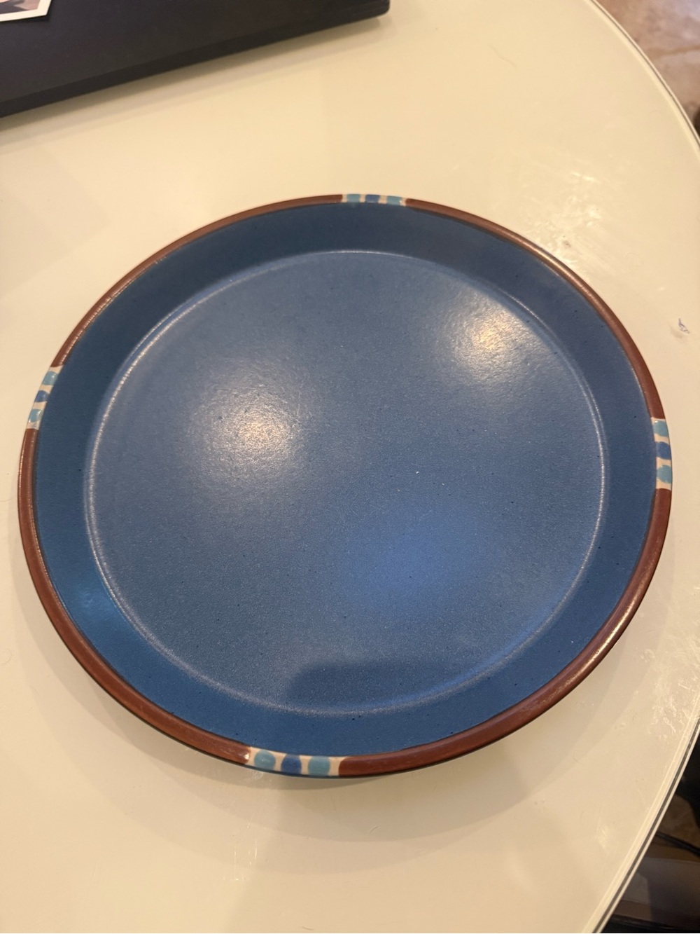 Dansk Mesa Stoneware Dinner Plate with Brown Trim and Accent Dots